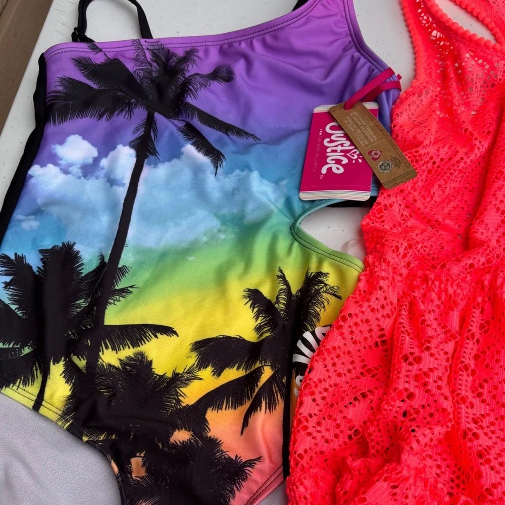 One-Piece Swimsuit‎ Cover-Up Girls 10/12 Pink Rainbow NWT